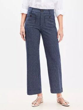 LOFT WIDE LEG CROPPED SUMMER PINSTRIPED  DENIM FRONT PATCH POCKETS  WOMENS SZ 4